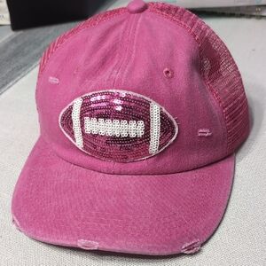 Distressed Pink Ball Cap W/ Sequin Football NWOT